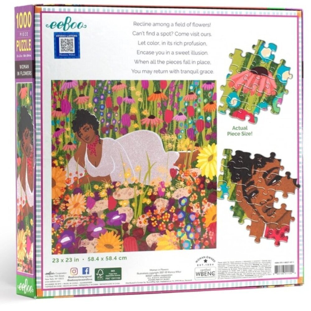 Jigsaw Puzzle Woman in Flowers 1000 Piece by eeBoo Square 23 x 23 in NEW Sealed - Picture 3 of 12